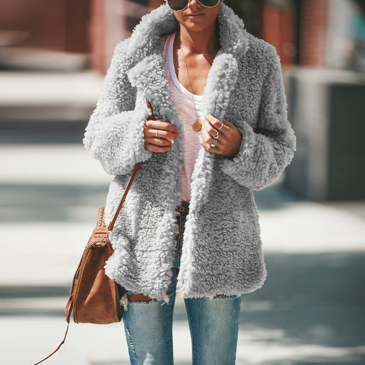 Women's Fluffy Faux Fur Lapel Jacket {product_title}, {variant_option}, {product_type}